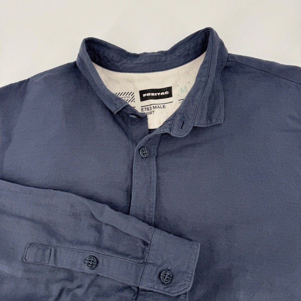 Freitag E783 Male Shirt Blue Linen Modal Blend Long Sleeve Button Up Mens Medium